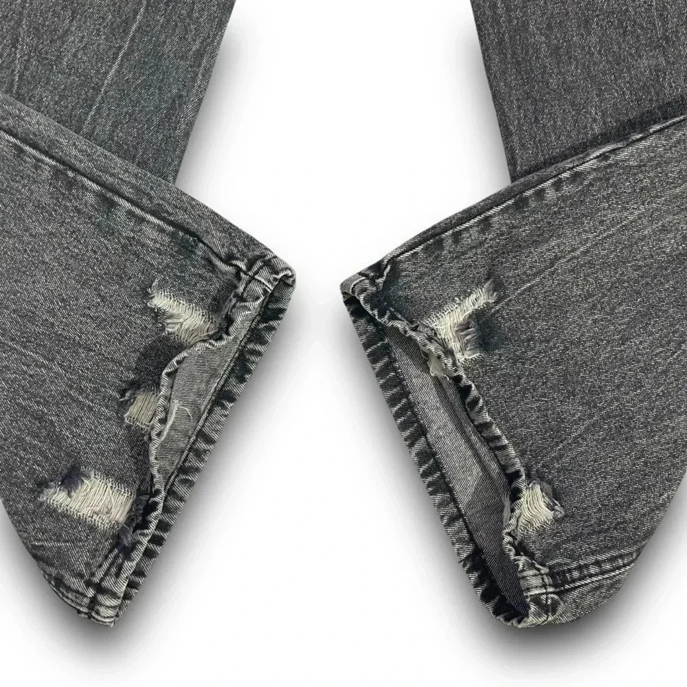 Women’s Wide Leg High Waisted Jeana Distressed Dark Grey Acid Wash Jeans Sz Med - Picture 6 of 12